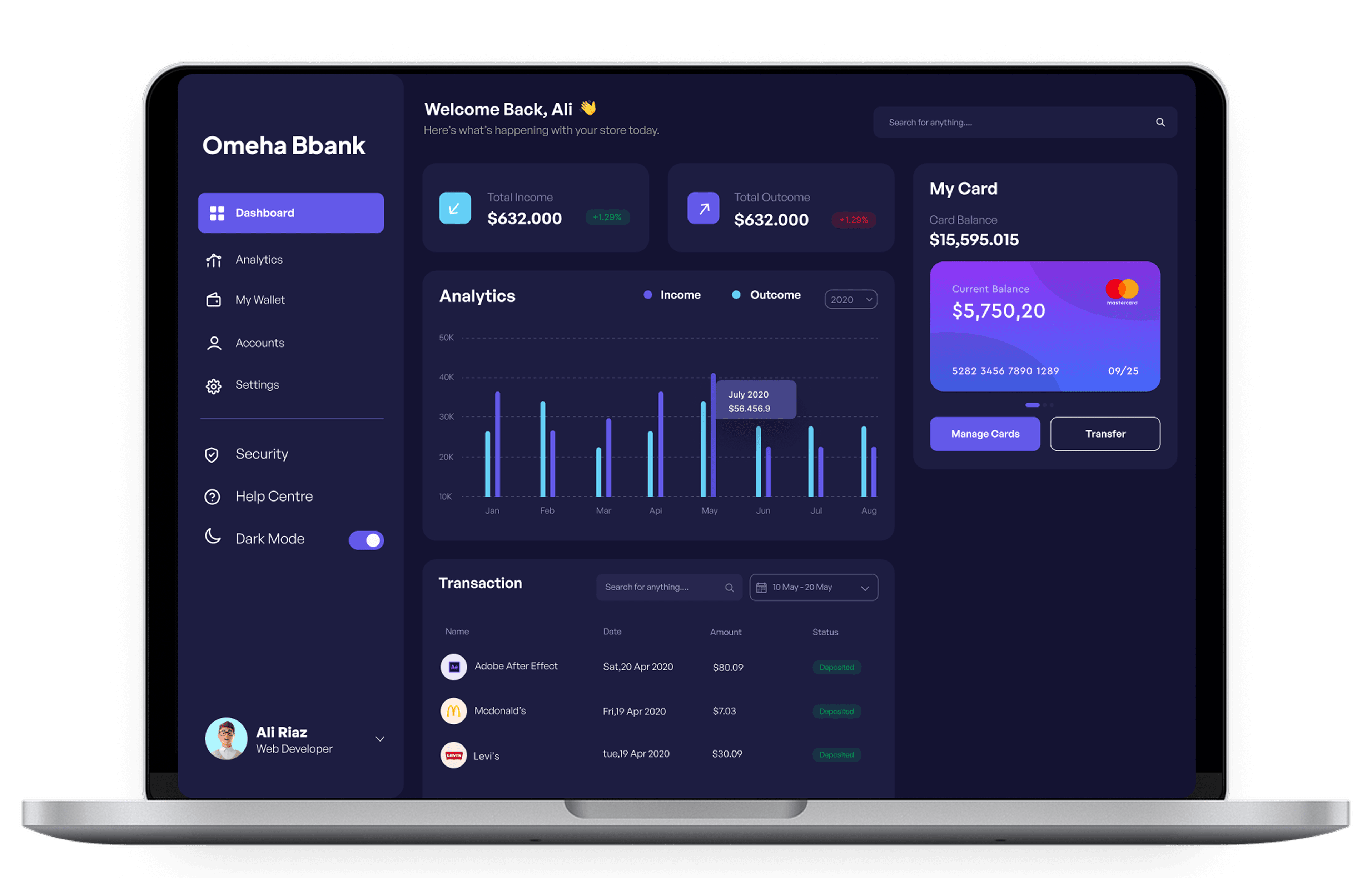 Omeha Bank Platform — Desktop mockup